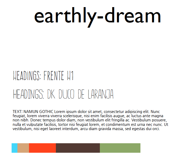 Image of typography options and color pallete of mood board Earthly - dream